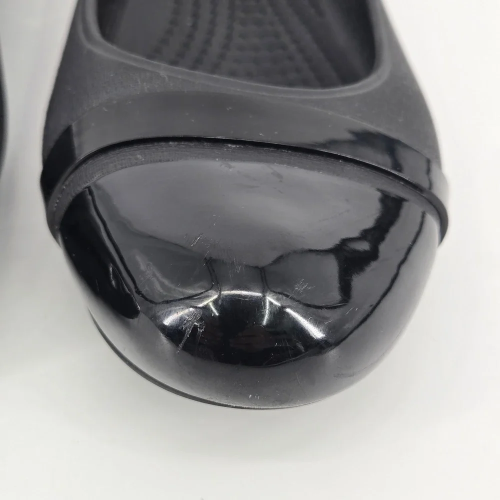 Crocs Cap Toe Flat Black Patent Slip On Ballet Shoes Women Size 9 W9 Work EUC
